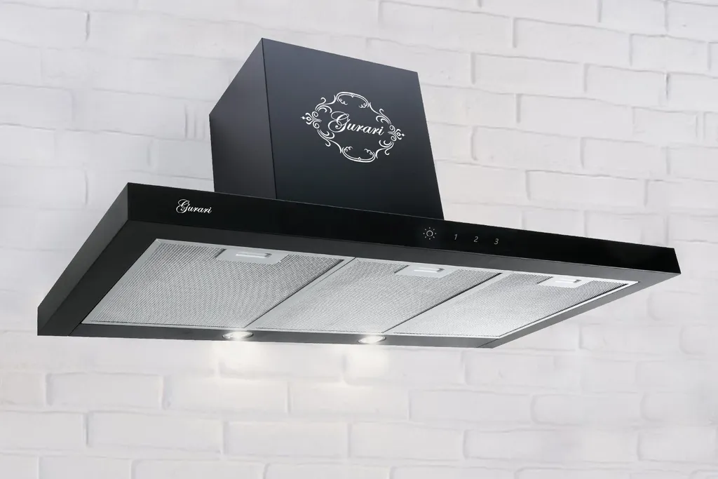 GURARI wall-mounted extractor hood GCH 462 Black 9 Prime, 90cm, black glass, 1000m³/h, remote control, touch control
