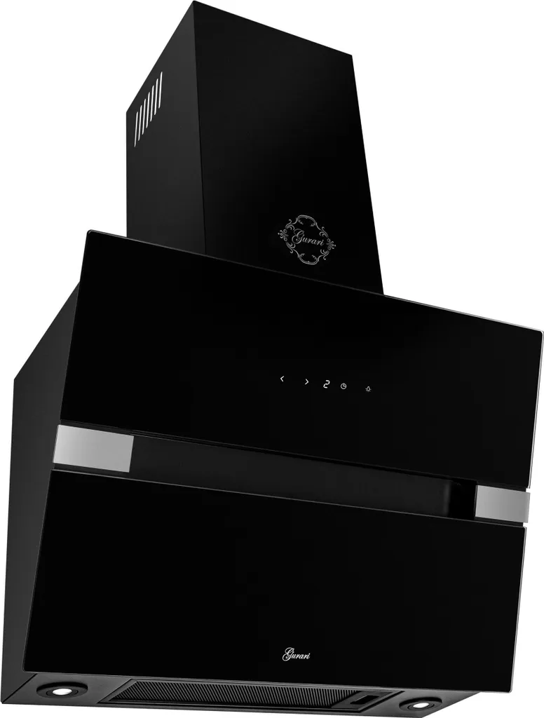 GURARI wall-mounted extractor hood GCH 970 Bl 6 Diamond+carbon filter, 60 cm, black glass, 850 m³/h, 2 x perimeter extraction