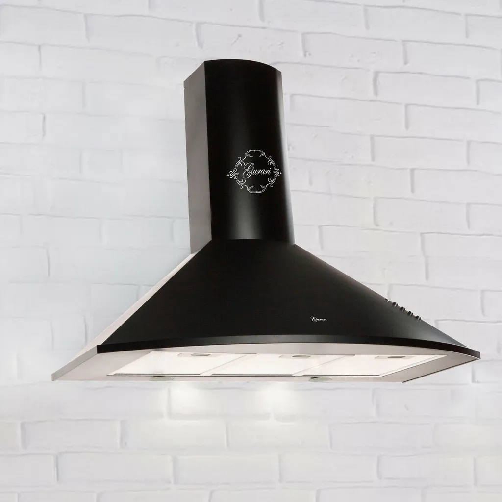 GURARI wall-mounted extractor hood GCH C 046.9 BL with 150mm exhaust hose, 90cm range hood in black, 1000m³/h, 3 speeds, quiet at 49 dB
