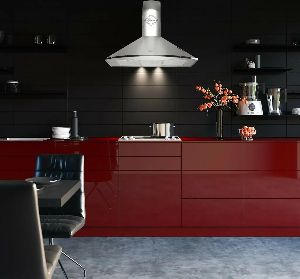 GURARI wall-mounted extractor hood GCH C 046 IS 9 with 150mm exhaust hose, 90cm stainless steel extractor hood, 1000m³/h, extractor hood