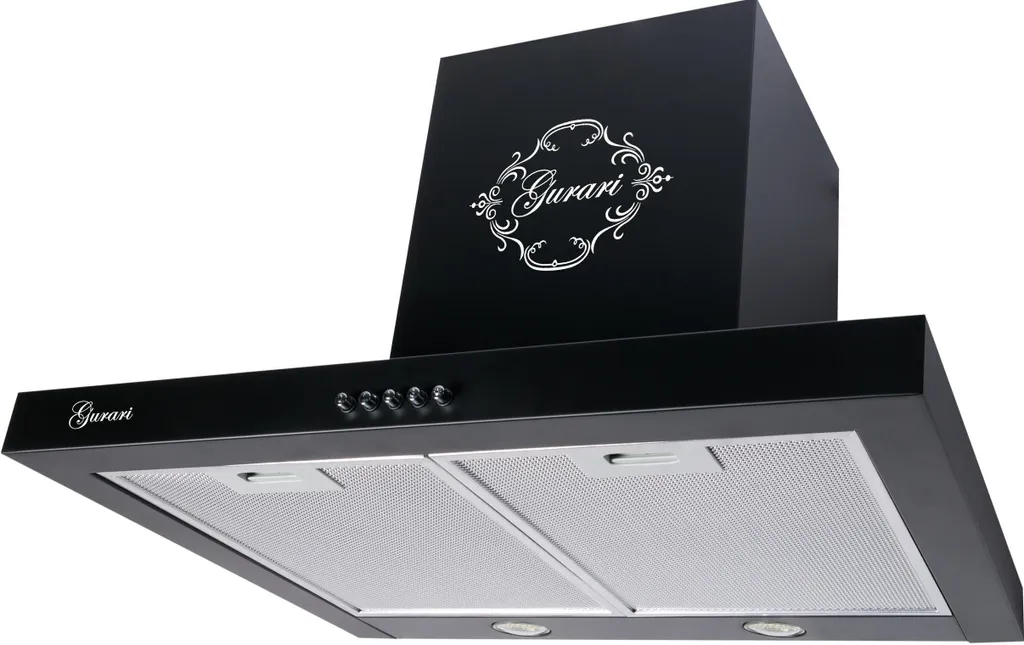 GURARI wall-mounted extractor hood GCH F 461.6 BL with 150mm exhaust hose, 60cm extractor hood in black, 1000m³/h, wall-mounted hood