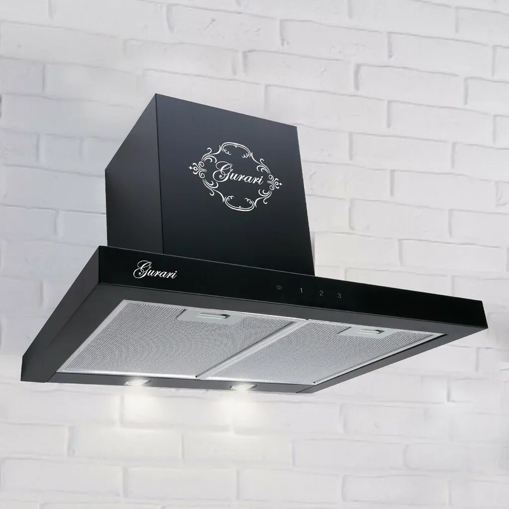 GURARI wall-mounted extractor hood GCH F 462 BL 6 PRIME incl. recirculation kit, 60 cm 1000m³/h wall-mounted extractor hood in black, TouchControl
