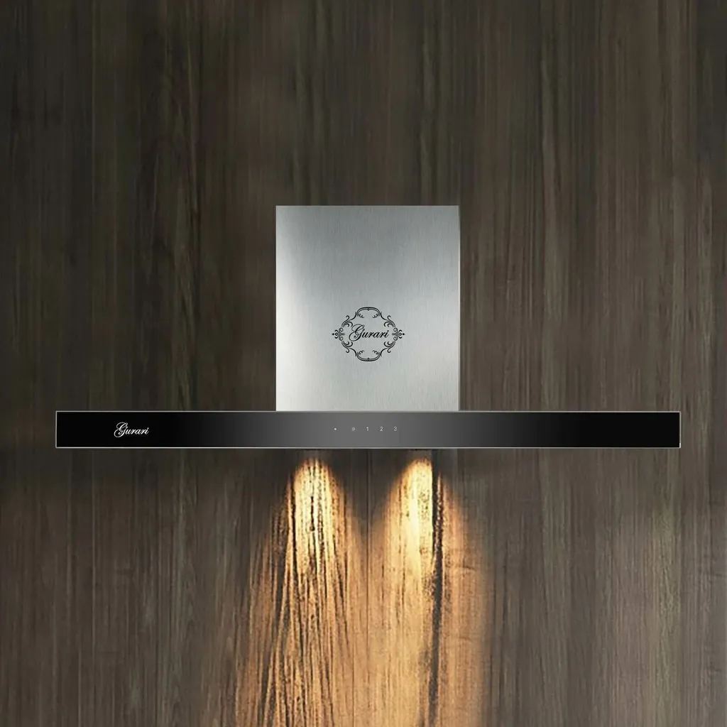 GURARI wall-mounted extractor hood GCH F 462 IS 9 Prime with 150mm exhaust hose, 90cm range hood with remote control, black glass, stainless steel, 1000m³/h, wall hood