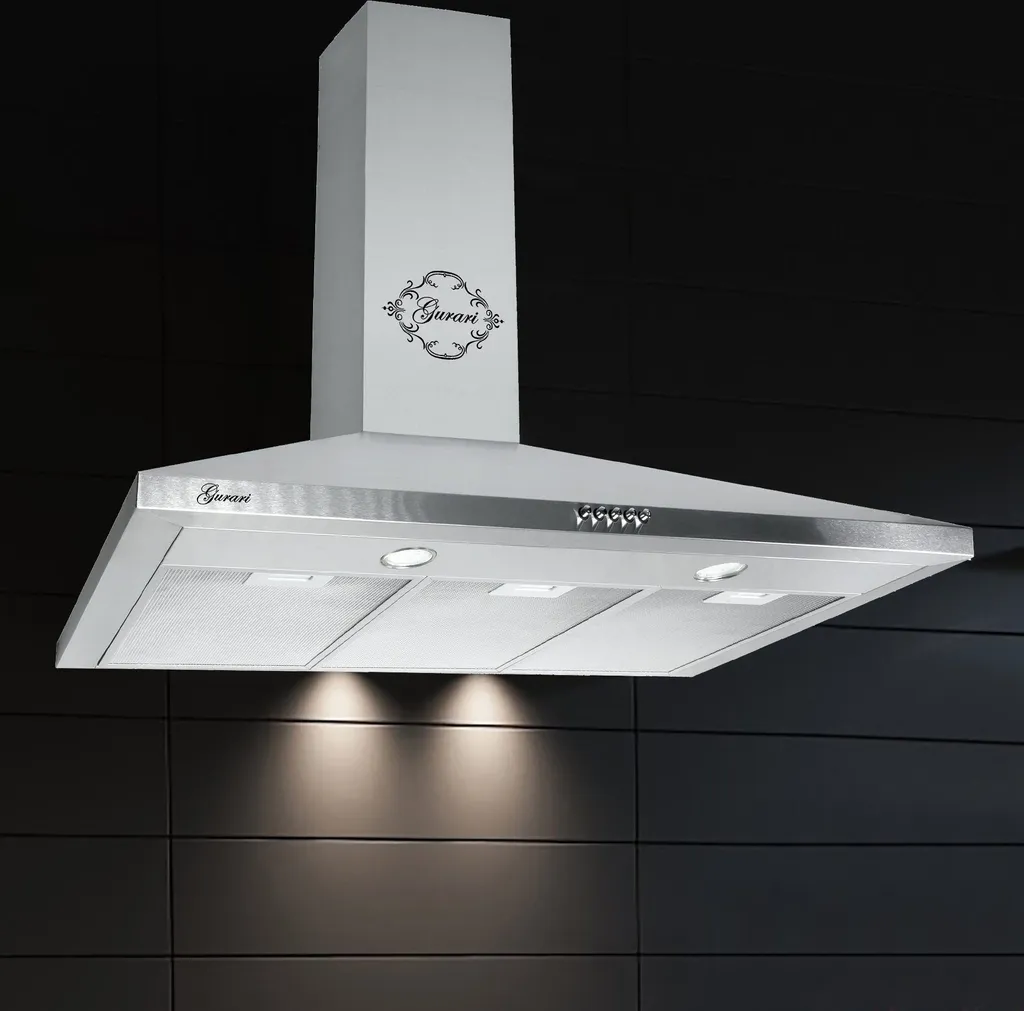 GURARI wall-mounted extractor hood GCH C 147.9 IS with 150mm exhaust hose, 90cm range hood, stainless steel, 1000m³/h, very powerful extractor hood