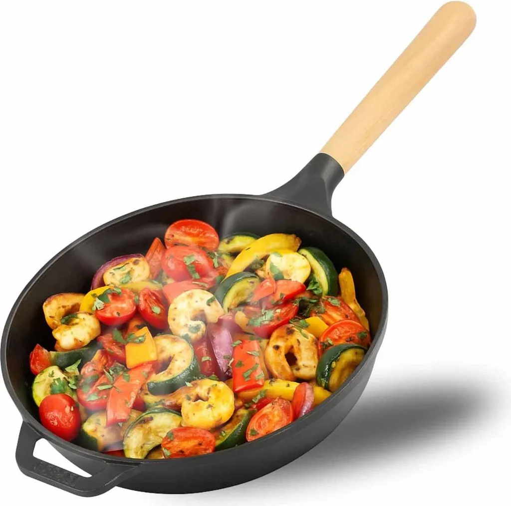 BIG-PAN Cast iron frying pan 22 cm, sauté pan, frying pan with detachable handle, 4 cm high. Cast iron pan suitable for all hob types, induction.