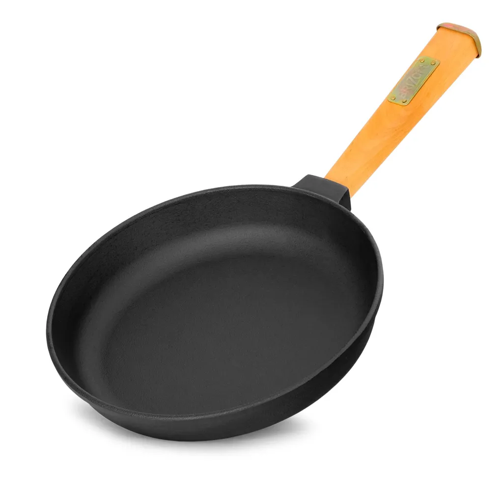 BRIZOLL Cast iron pan 26cm, cast iron pan 50mm high with wooden handle, cast iron pan