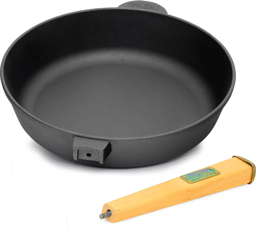 BRIZOLL Cast iron frying pan 28 cm, deep cast iron frying pan, induction compatible, wooden handle, casserole dish, frying pan