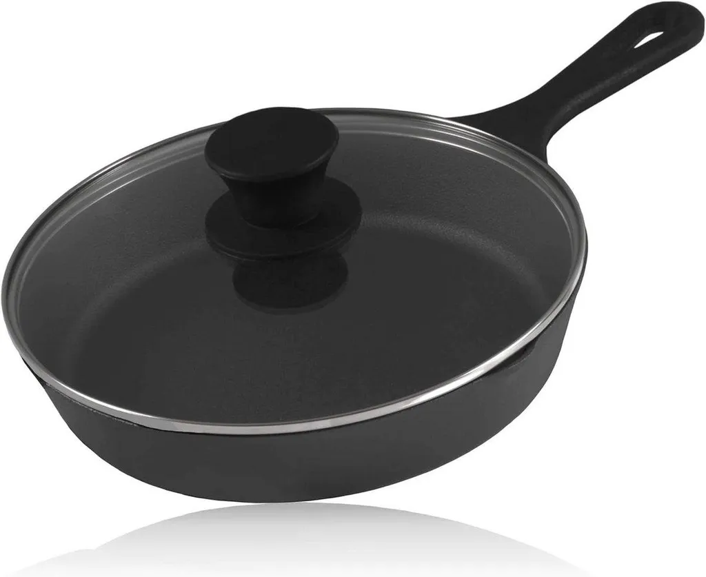 PPGoods Cast iron grill pan with glass lid – 19 cm heat-resistant steak pan