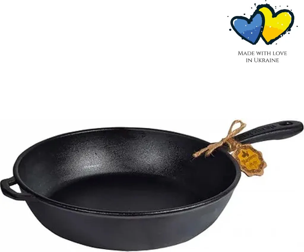 Maysternya Cast iron sauté pan - ø 26 x 6 cm - Cast iron frying pan - BBQ accessory - braising pan - Gift - Black