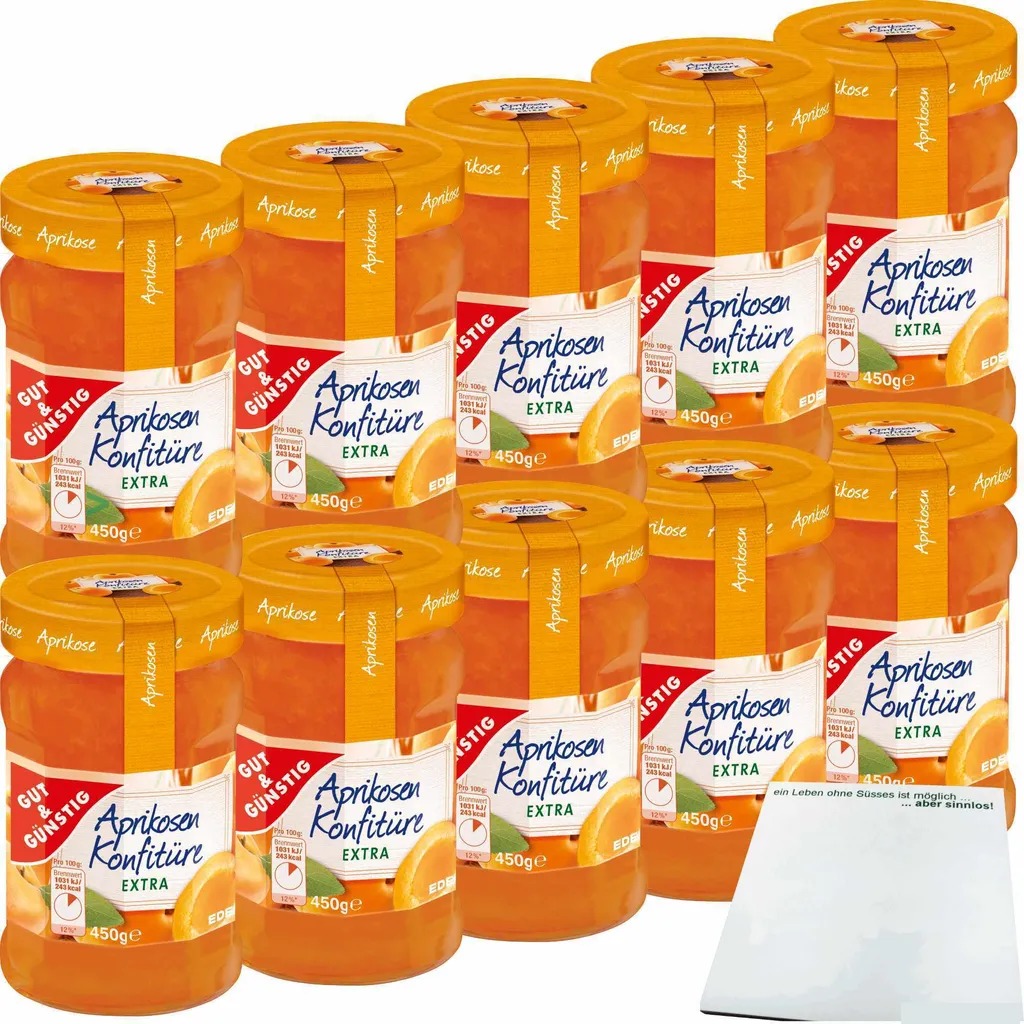 Gut& Apricot Jam Extra with full apricot flavor and 50% fruit 10-pack (10x450g jar) + usy block