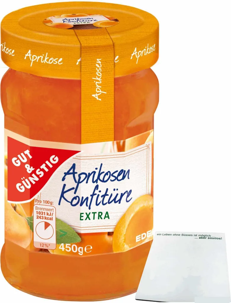 Gut& Apricot Jam Extra with full apricot aroma and 50% fruit (450g jar) + usy block