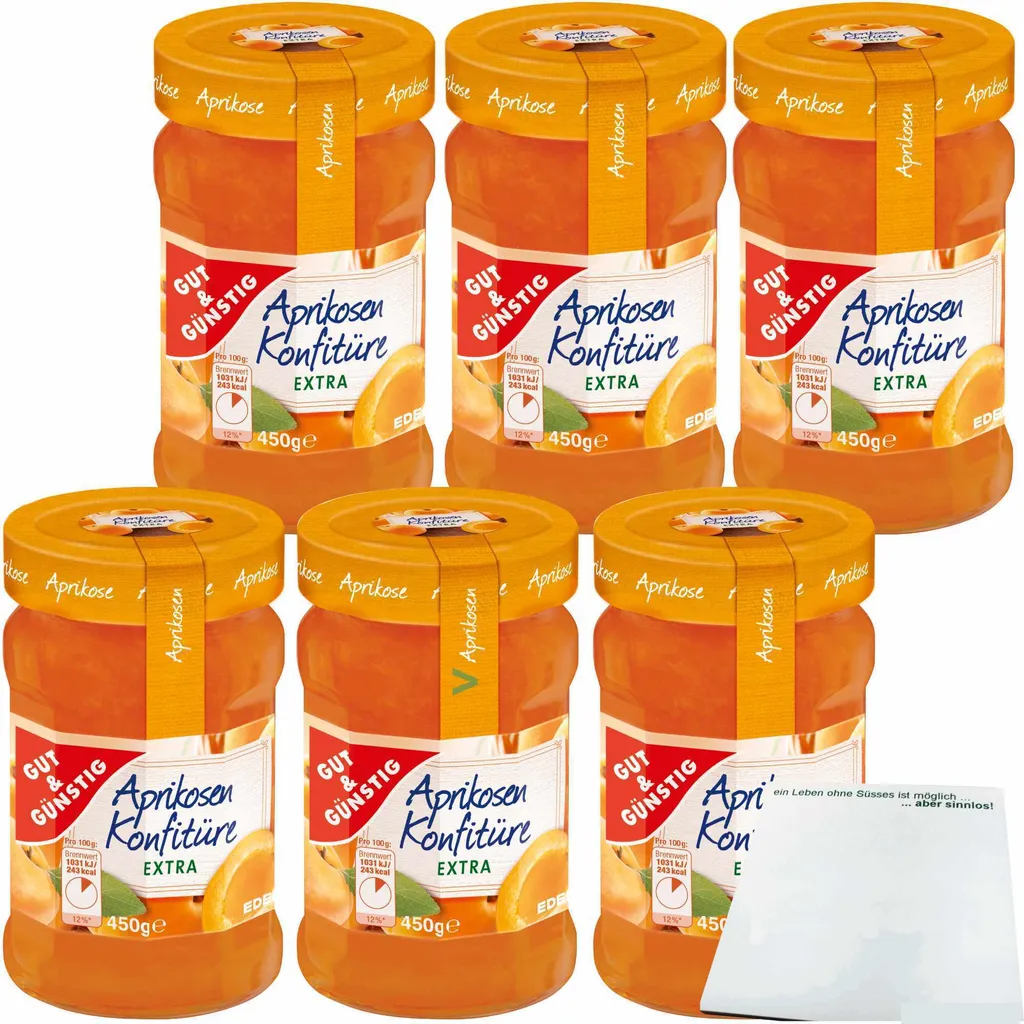 Gut& Apricot Jam Extra with full apricot flavor and 50% fruit 6-pack (6x450g jar) + usy block