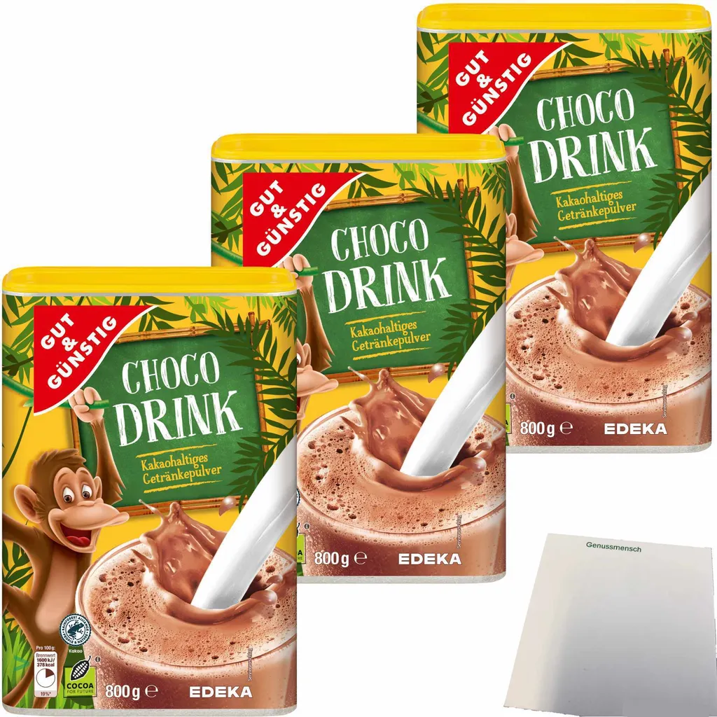 Gut& Choco Drink Cocoa-containing drink powder with a chocolatey taste 3-pack (3x800g pack) + usy block