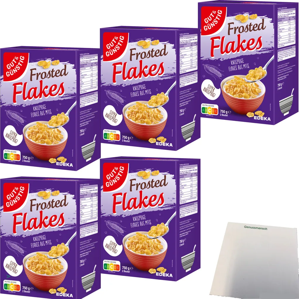 Gut& Frosted Flakes Crispy Flakes made from corn PU (5x750g pack) + usy block