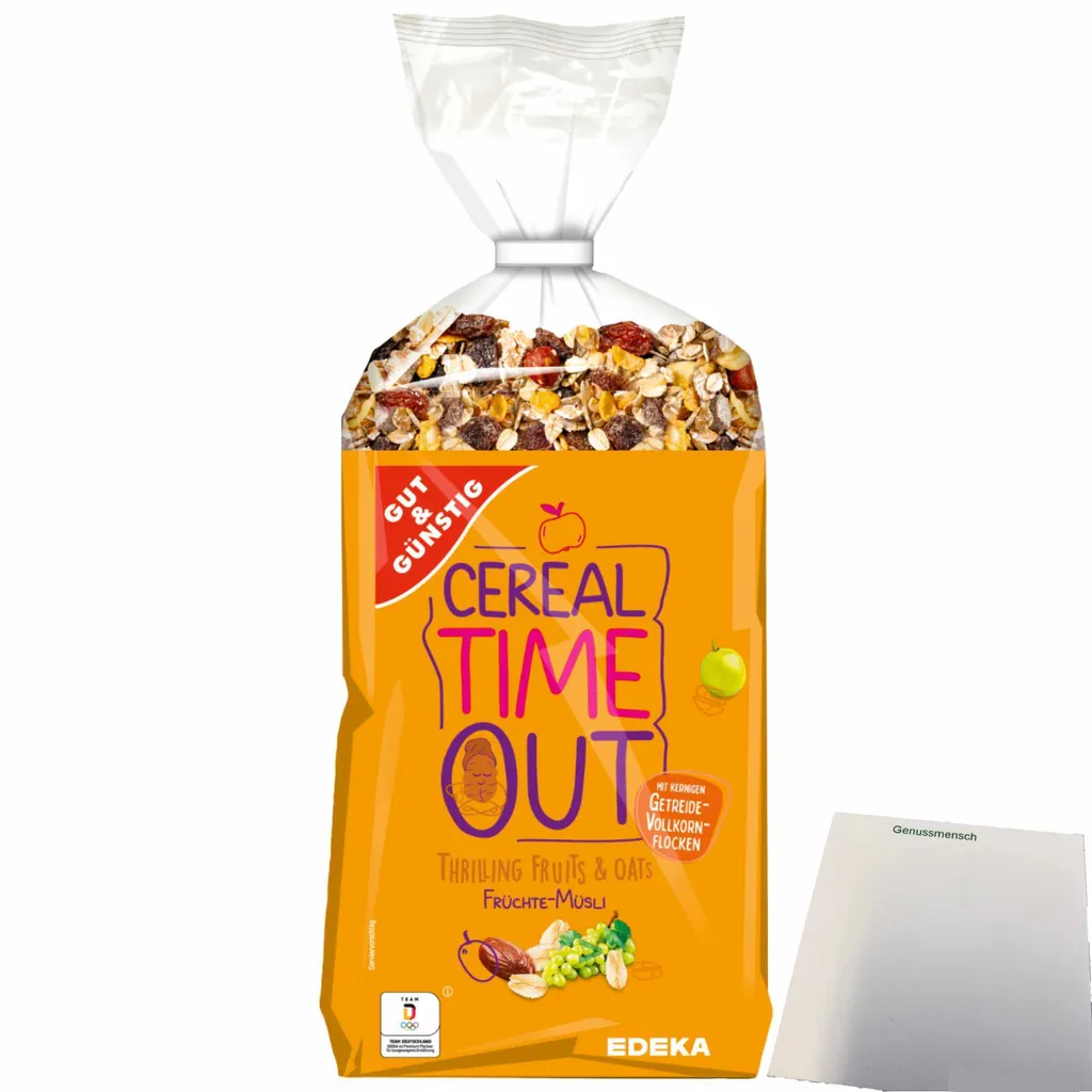 Gut& Fruit Muesli with 32% fruit content and wholegrain flakes (1000g pack) + usy Block