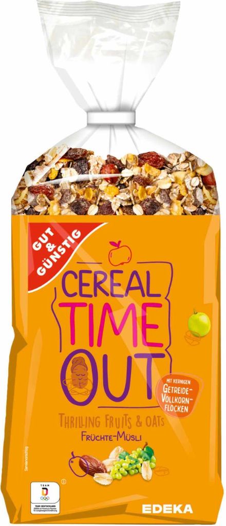 Gut& Fruit Muesli with 32% fruit content and wholegrain flakes 3-pack (3x1000g pack) + usy Block