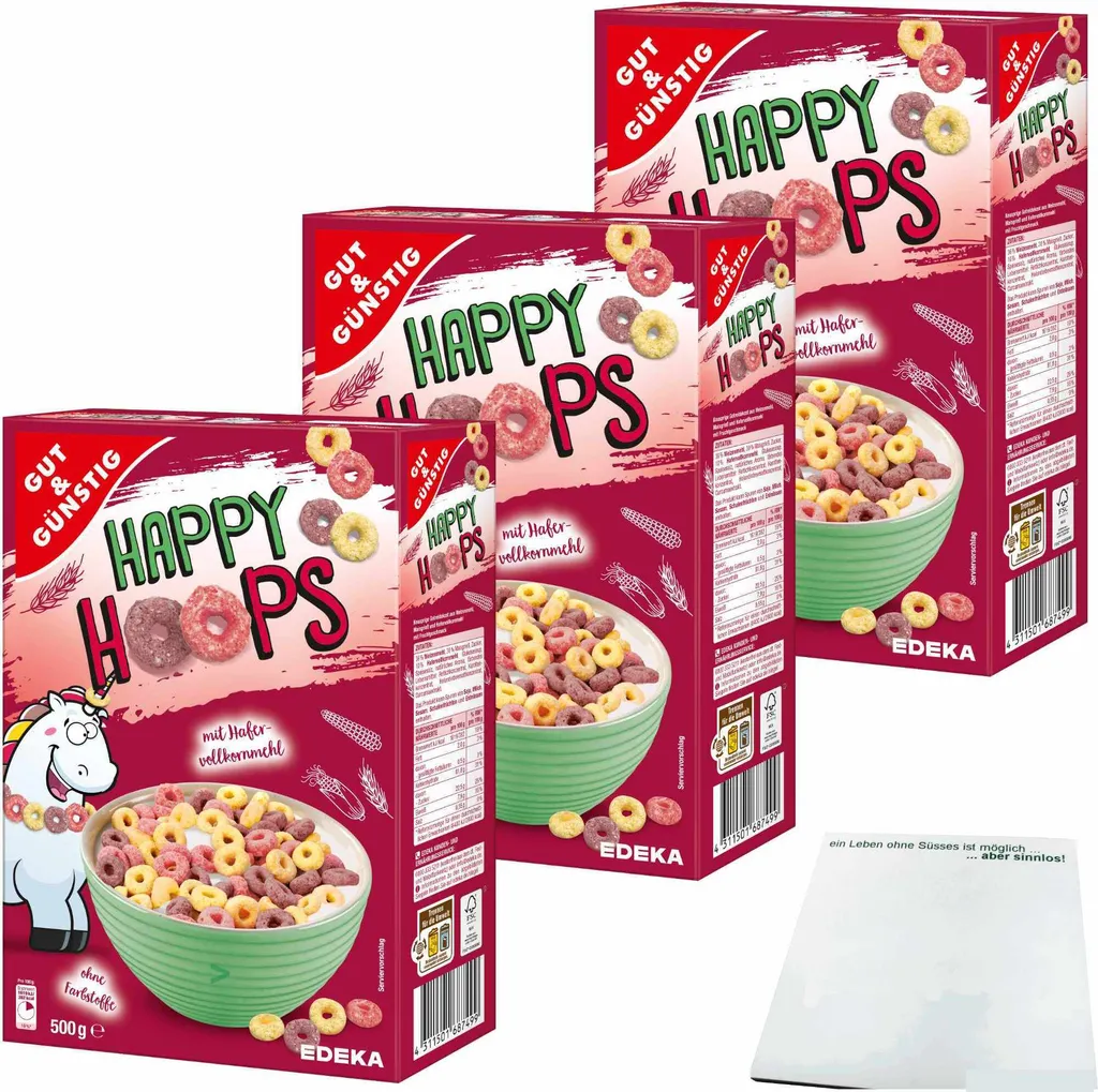 Good & Cheap Happy Hoops Cereal Rings with Fruit Flavor 3 Pack (3 x 500g Pack) + usy Block 1512g