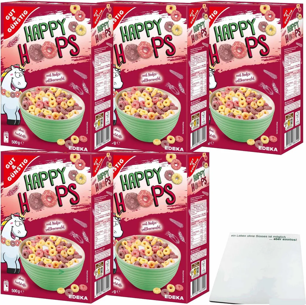 Good & Cheap Happy Hoops Cereal Rings with Fruit Flavor 5 Pack (5 x 500g Pack) + usy Block 2512g