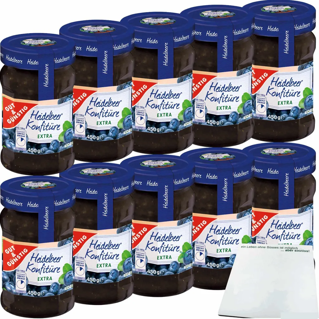 Gut& Blueberry Jam Extra with 50% Fruit 10-pack (10x450g jar) + usy block