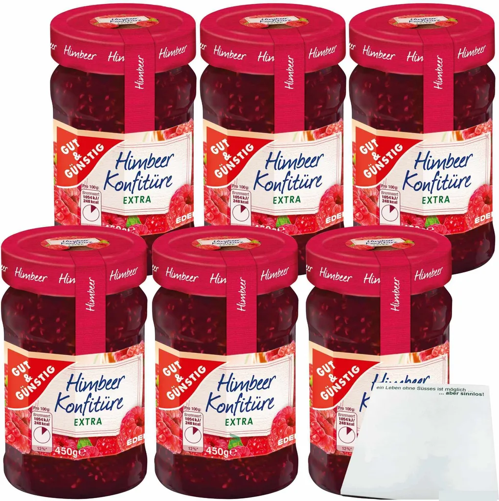 Gut& Raspberry Jam extra pronounced raspberry flavor and 50% fruit 6-pack (6x450g jar) + usy block