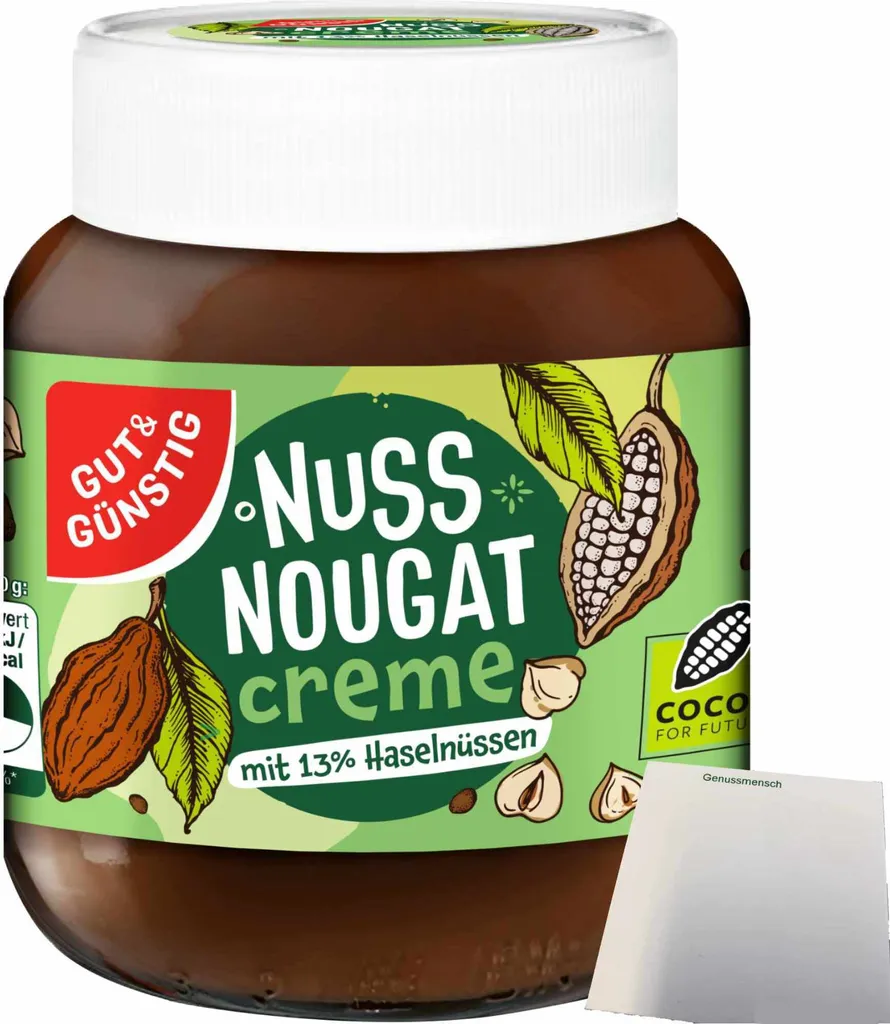 Gut& Nut-Nougat Cream with 13% Hazelnuts (400g Jar) + usy Block