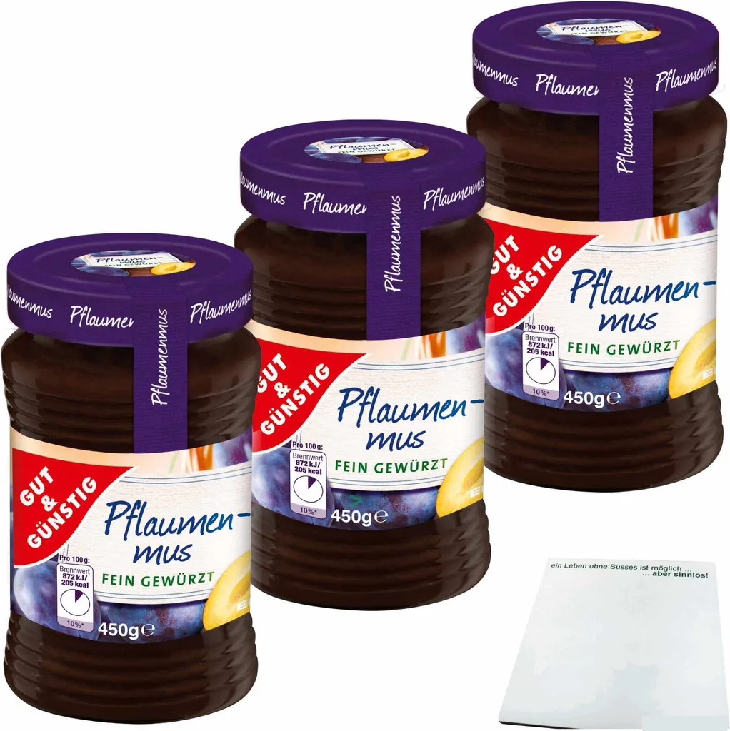 Gut& Plum jam finely seasoned 3-pack (3x450g jar) + usy block