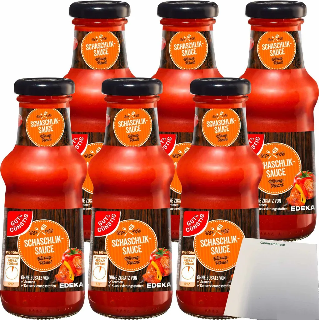 Gut& Shashlik Sauce spicy-piquant 6-pack (6x250ml jar) + usy Block