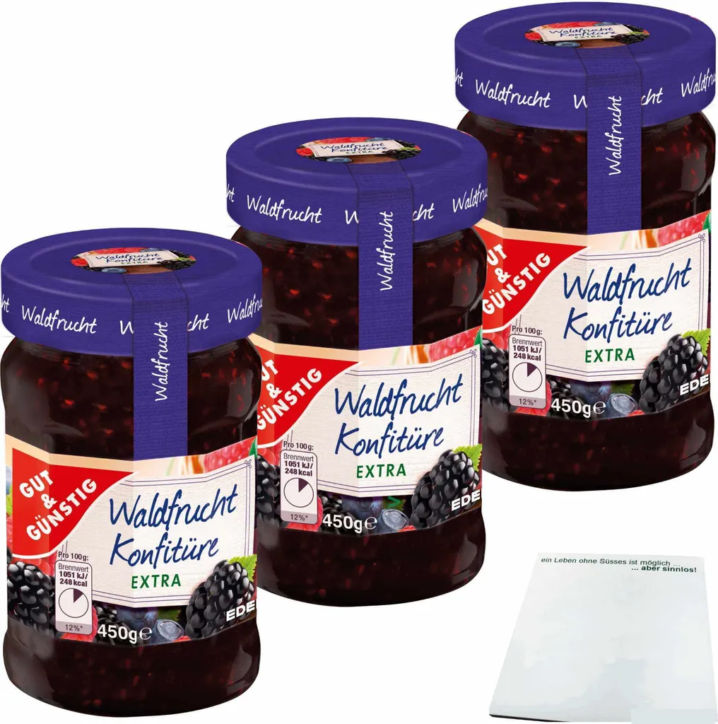 Gut& Forest Fruit Jam Extra with 50% Fruit 3-pack (3x450g Jar) + usy Block