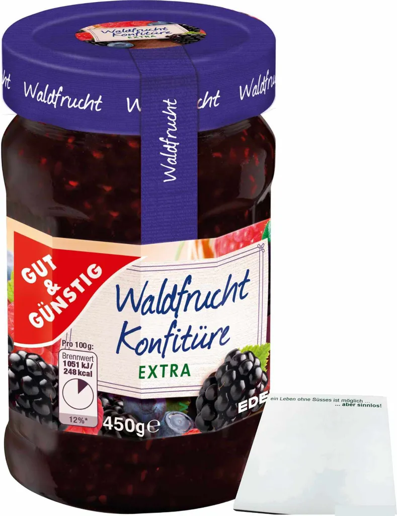 Gut& Forest Fruit Jam extra with 50% fruit (450g jar) + usy block