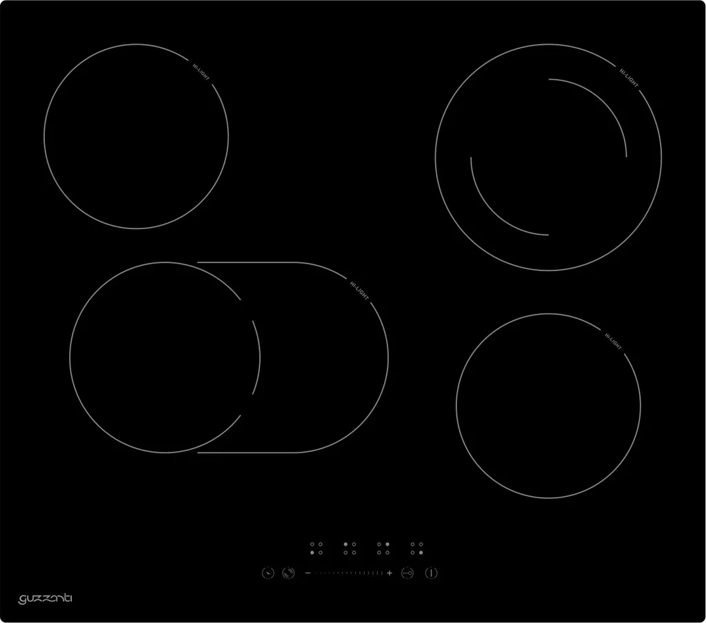 Guzzanti GZ8304A, Black, Integrated, 59 cm, Ceramic, Ceramic, 4 Zone(s)