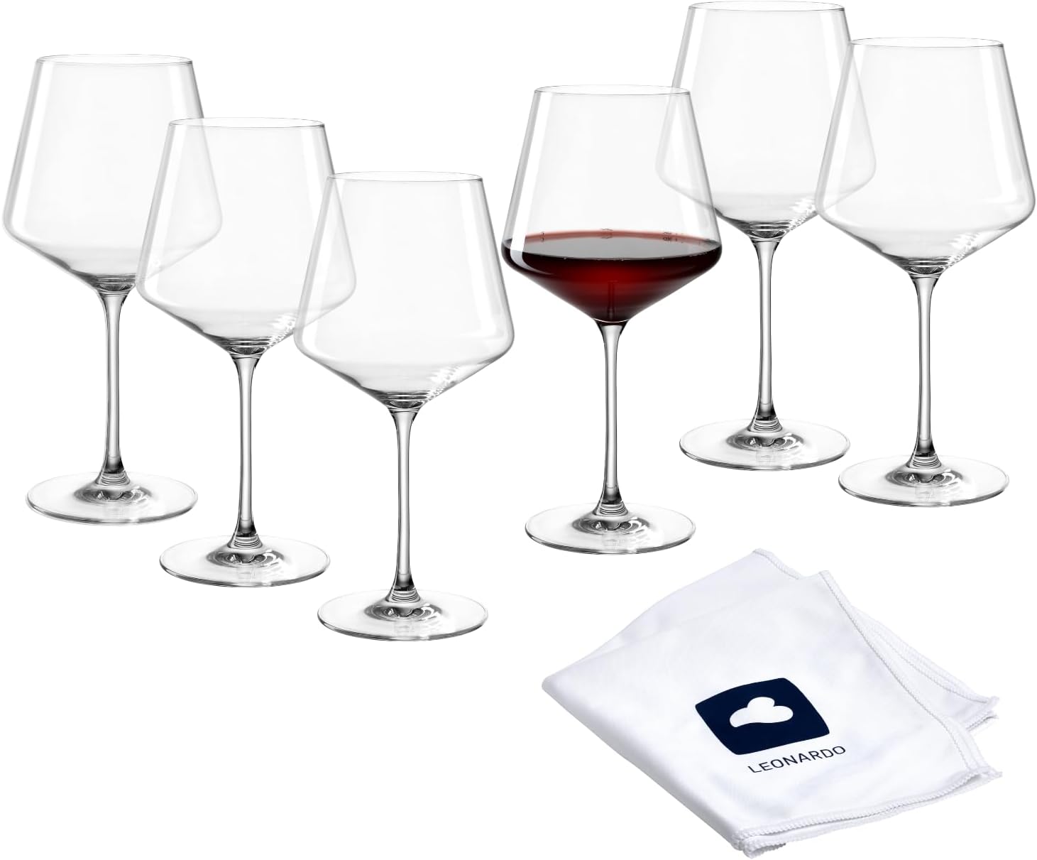LEONARDO HOME Puccini Burgundy Glass (Set of 6) Including Polishing Cloth • Dishwasher Safe Wine Glasses (730 ml) • Shockproof & Suitable for Everyday Use • 040981