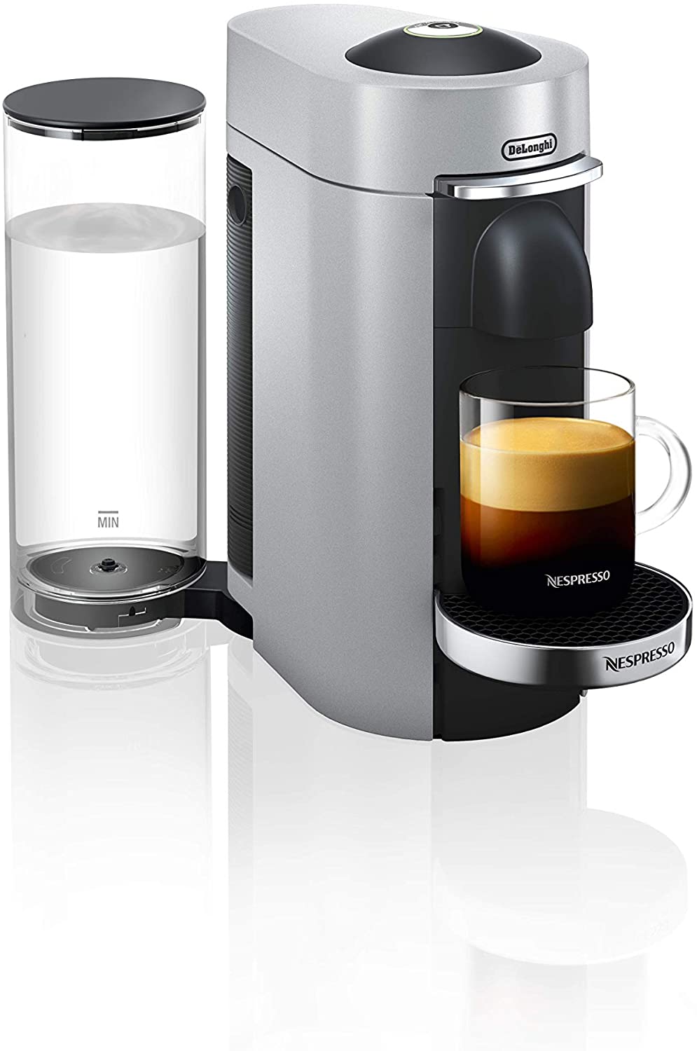 DeLonghi De\'Longhi Nespresso Vertuo Plus | ENV 155.S coffee capsule machine | Perfect crema thanks to centrifusion technology Incl. Welcome pack with 12 capsules 1.7 L | silver
