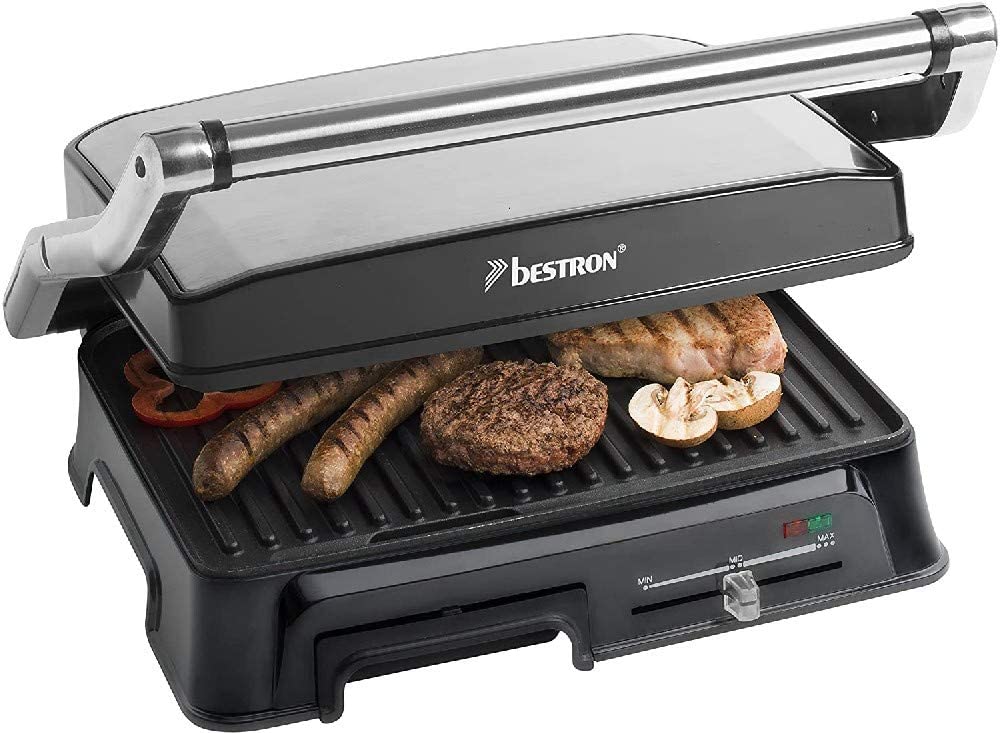Bestron Viva Italia Non-Stick Sandwich Panini Contact Grill 2000W Stainless Steel Black