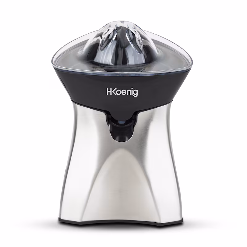 H.Koenig AGR60 electric citrus press, 2 pressing cones, drip stop, 60 W, stainless steel, silver