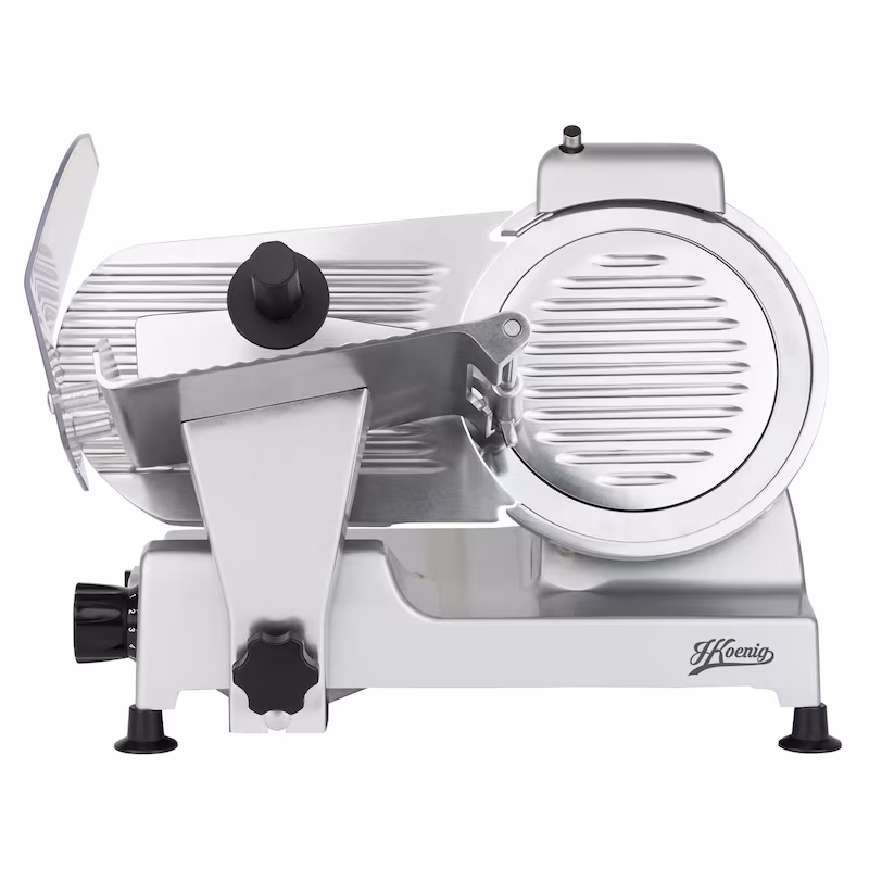 H.Koenig Electric All-Purpose Slicer MSX220, professional, cutting capacity 0-12 mm, 20 cm Italian blade, built-in sharpener, 282 rpm, silver
