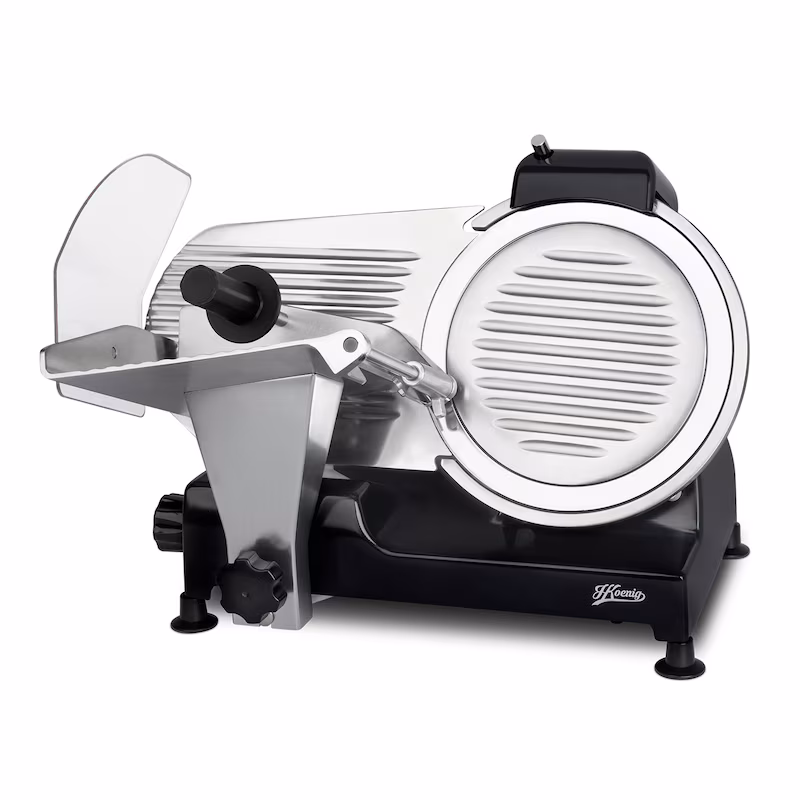 H.Koenig Electric All-Purpose Slicer MSX252, Professional, Cutting Capacity 0-12 mm, 25 cm Italian Blade, Built-in Sharpener, 282 rpm, Black