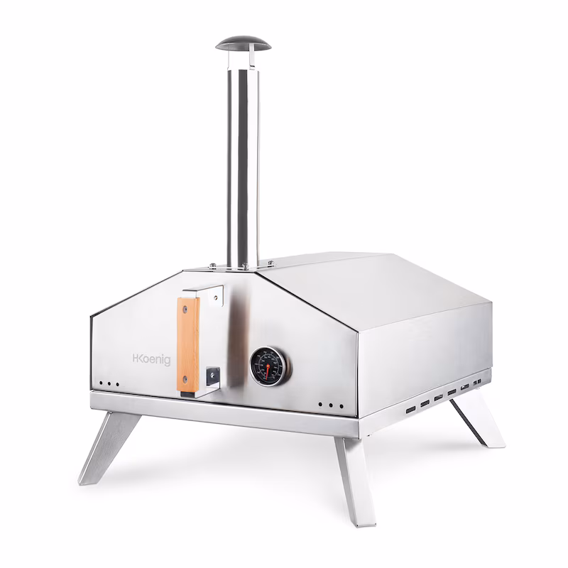 H.Koenig gas oven for pizza, GINO440, stainless steel, surface area 30.5 x 30.5 cm, up to 450 °C, removable, integrated thermometer, pizza peel