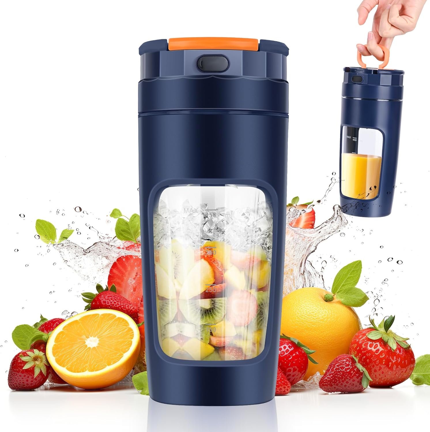 Gerbala Portable Mixer, Mini Blender, Portable Personal Mixer, 600 ml Cup, Leak-proof Lid, Powerful Mini Stand Mixer, Wireless & Rechargeable, Crushes Ice & Fruit (Blue)