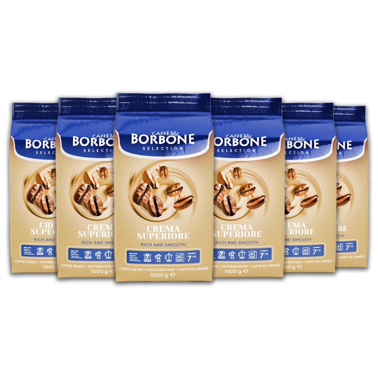 CAFFÈ BORBONE Selection Crema Superiore Whole Coffee Beans 6 x 1000 g | Nutty in Flavor Medium Roast Level 60% Arabica 40% Rosbusta Beans