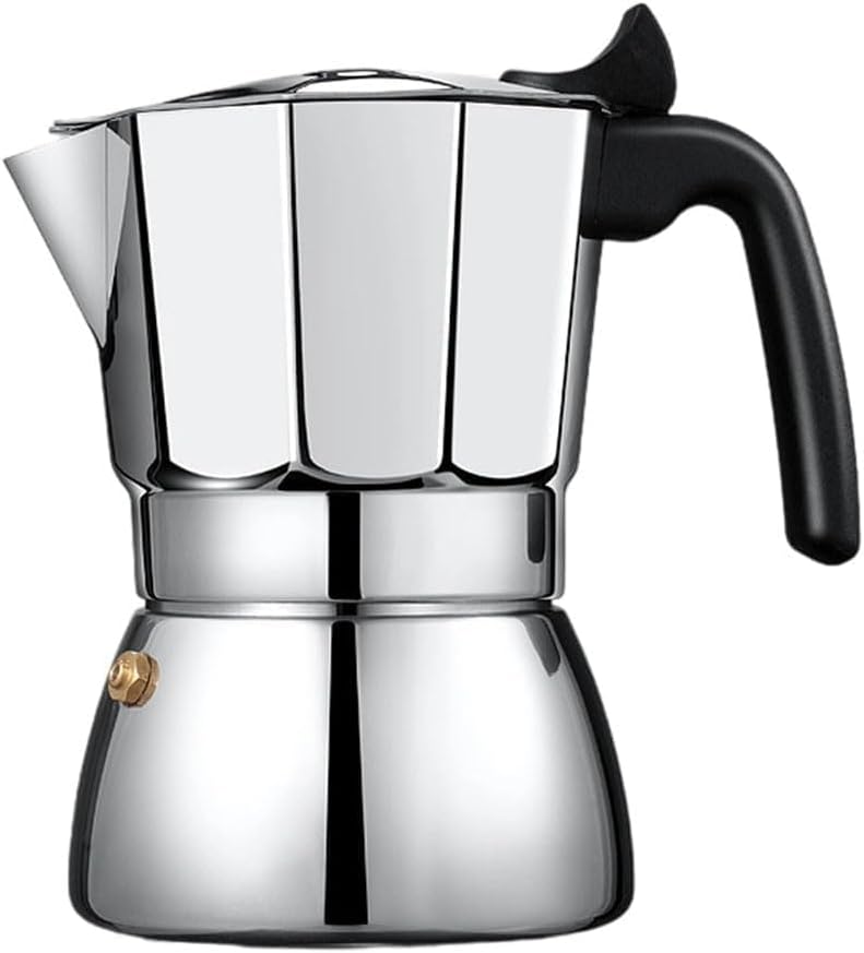 Stainless Steel Octagonal Design Espresso Maker with Even Heat Distribution for Gas and Induction Hob, Camping, Coffee (300ml)