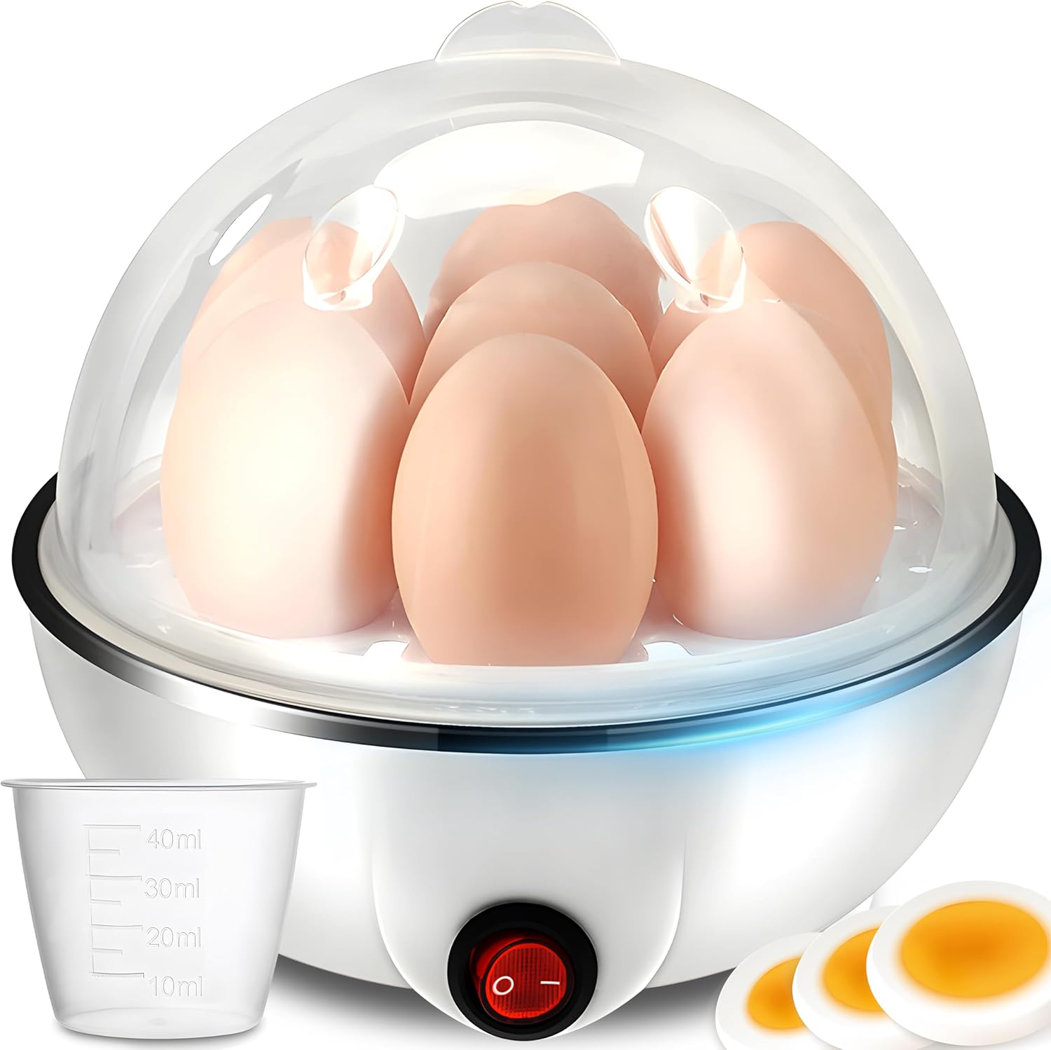 Retoo Egg Cooker for up to 1-7 Eggs, Electric Egg Holder, Warming Function, Stainless Steel, Plastic, Kitchen Mini Eggs, Cooker, 150 Watt, for Breakfast Egg, Compact Continuous Cooking Level 220 V, 50