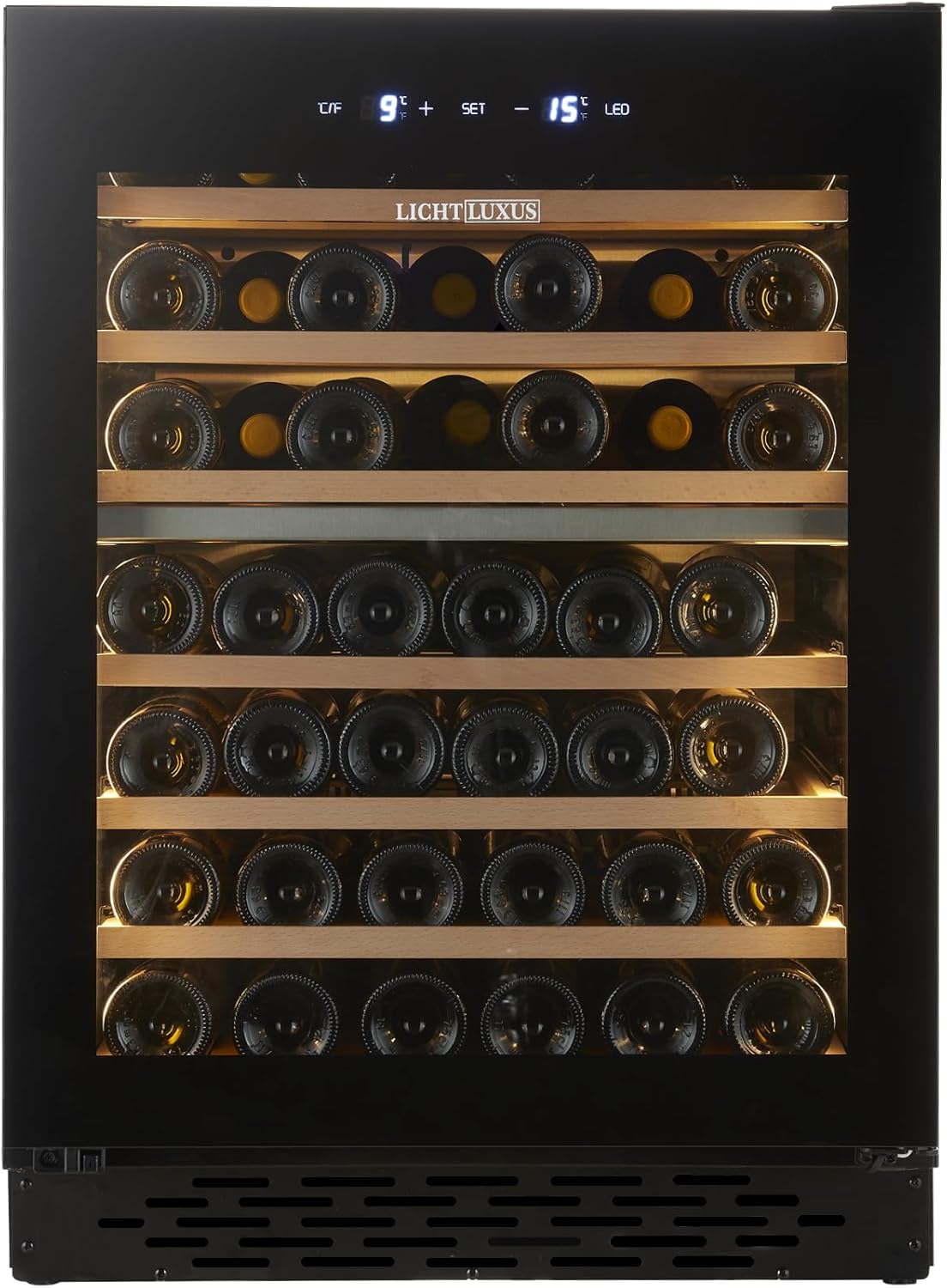 Wine Fridge 2 Zones for 71 Bottles - Built-in Unit & Base (60 cm Wide) with Base Ventilation - Wine Temperature Cabinet with UV Glass Door & Wooden Shelves - Quiet (37 dB) for Kitchen