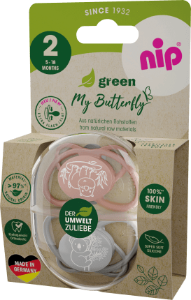 NIP Schnuller Green My Butterfly silicone, pink/gray, size. 2, 5-18 months, 2 hours