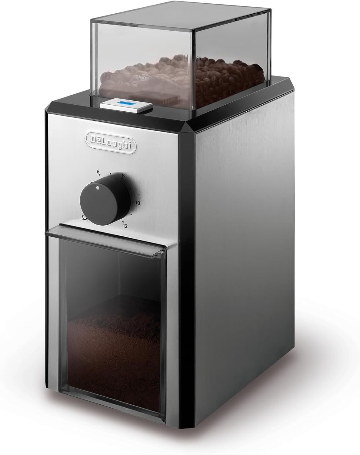 DeLonghi KG 79 Professional Coffee Mill, Plastic Housing, up to 12 Cups, Silver