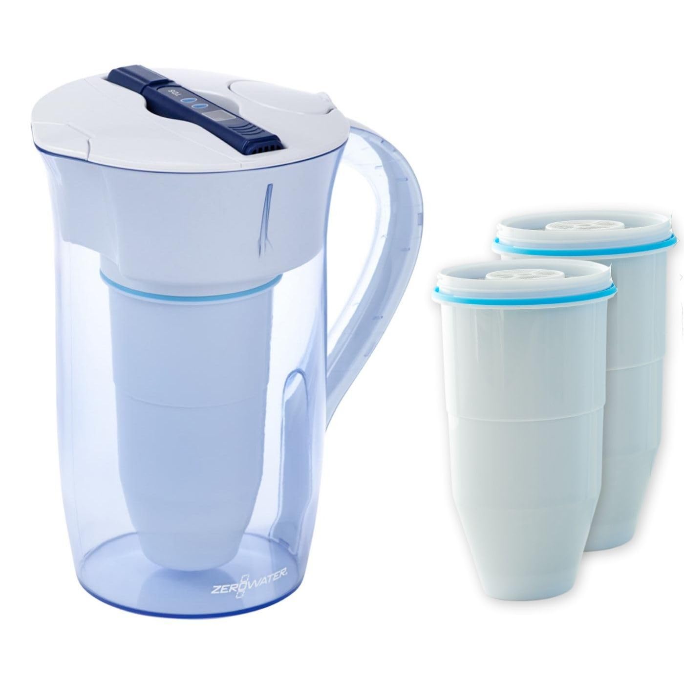 ZeroWater Water Filter Combination Set, 2.4 L Round Jug with 3 Filter Cartridges and Water Quality Meter, BPA-Free, NSF Certified, Ideal for Reducing Limescale, Lead and Other Heavy Metals