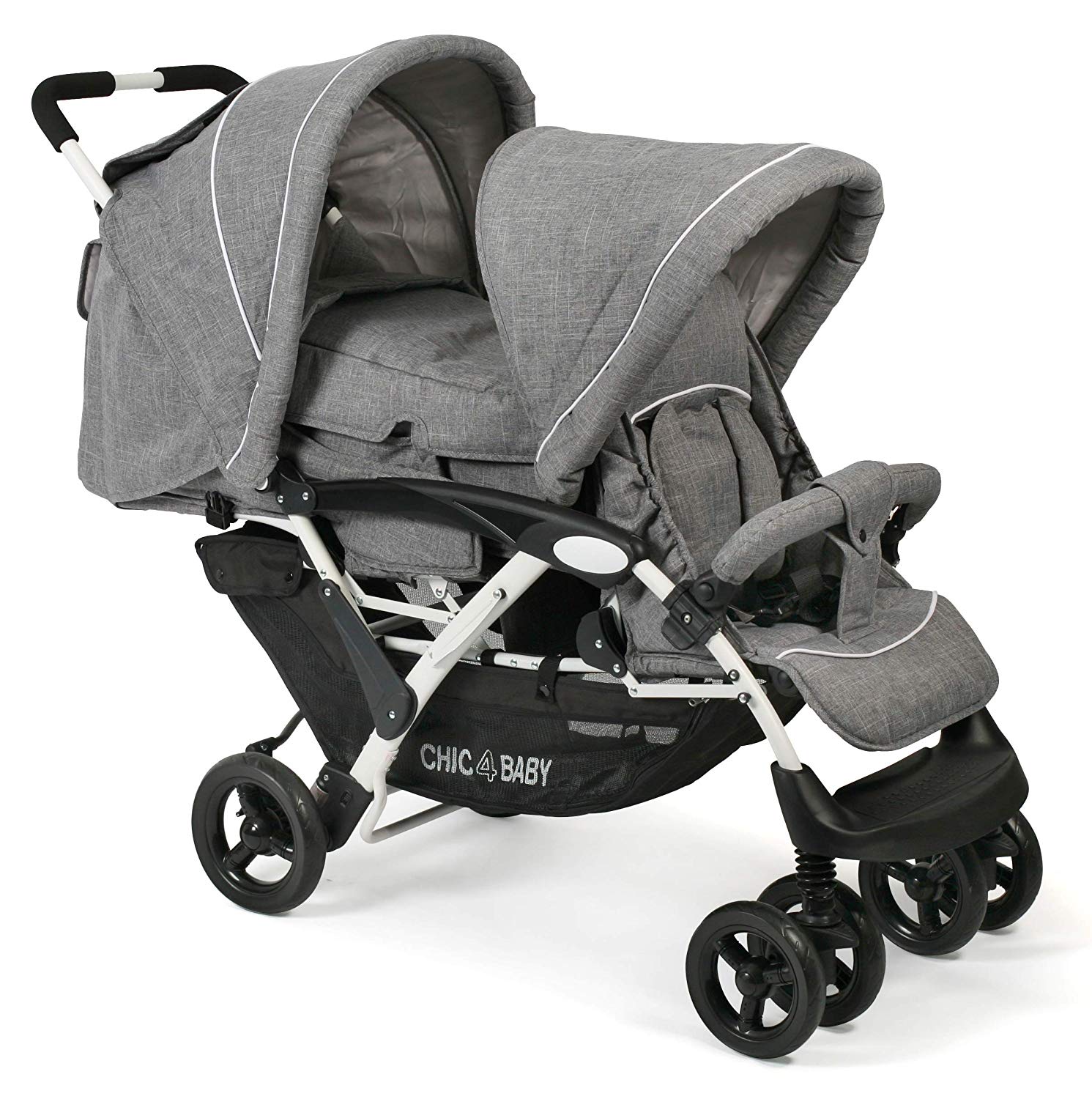 CHIC 4 BABY 274 60 Twin Pushchair Duo Jeans Melange Grey White / Grey