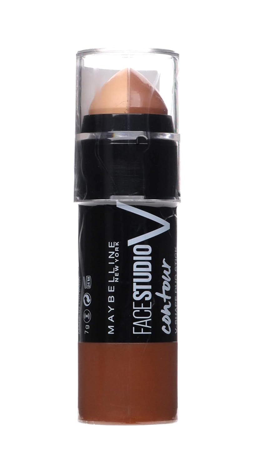 Maybelline New York two-sided contour pen with highlighter and bronzer to emphasize the facial features, face studio contour duo stick, medium, 1 piece