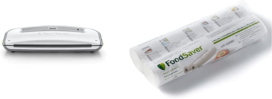 FoodSaver FFS014X Foil Sealer / Vacuum Sealer & FSR2802-I Vacuum Rolls 2 Pieces 28 x 550 cm / Foil Rolls for Food / Vacuum Sealer / Sous-Vide