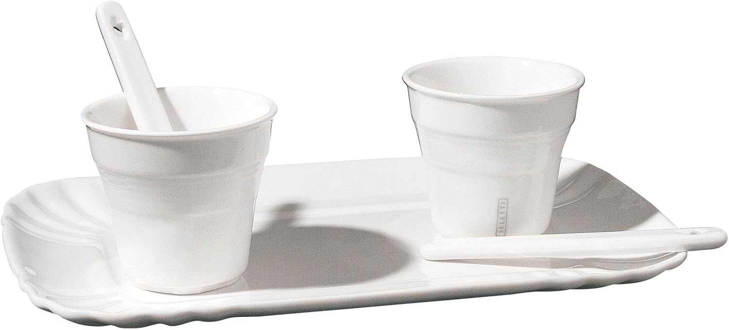 Set 2 Mugs Porcelain Caffe \'2 Stirrer/1 tray \"13 x 8