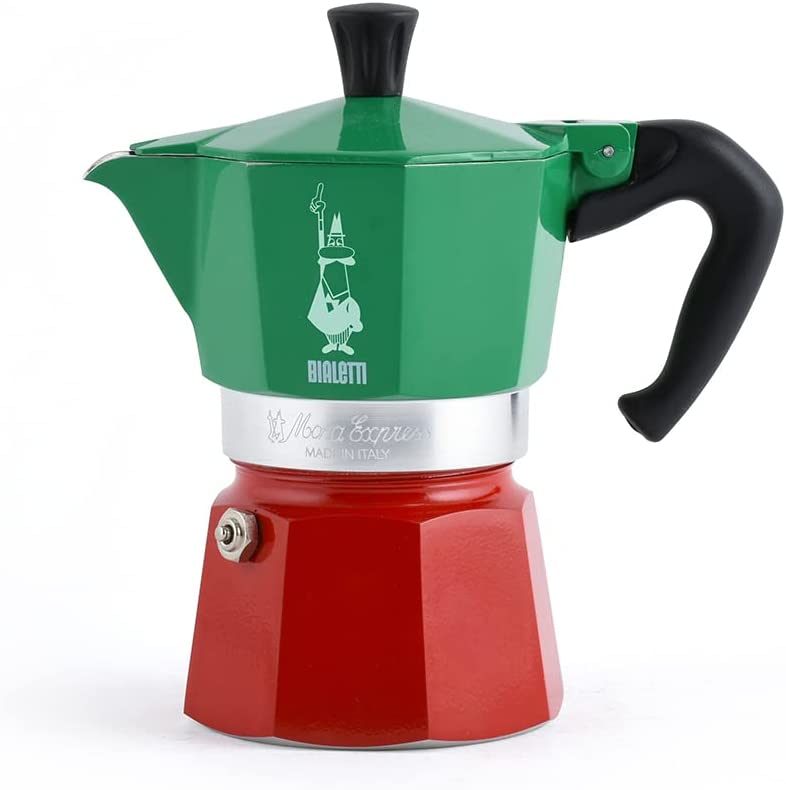 Bialetti Moka Express 5322 Espresso Maker in Aluminium, Green/Red, 30 x 20 x 15 cm